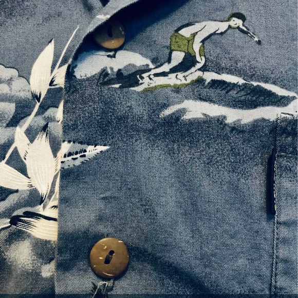 PALMWAVE Hawaiian Surfer Palm Trees Island Blue Shirt Surfer Tropical Men Medium - Picture 8 of 16
